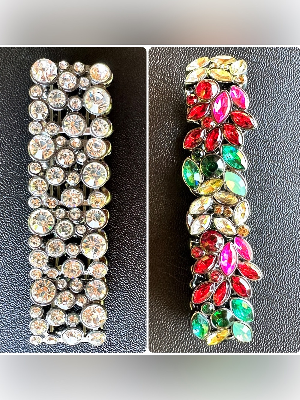 Rhinestone Silver and Multi-Color Cuff Stretch Bracelets